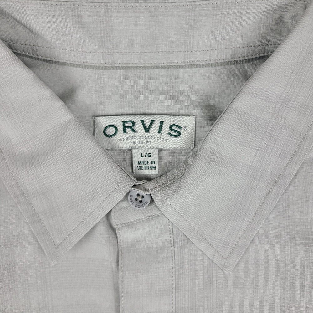 Orvis Dress Shirt Mens Large Gray Plaid Solid Fro… - image 3